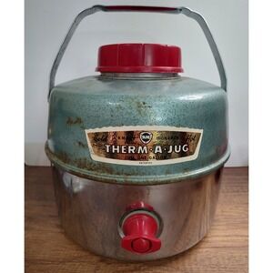 Vintage Knapp Monarch Therm A Jug Thermos  Hot Cold One Gallon  Green Silver